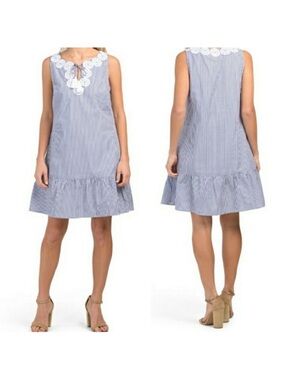 Sail to Sable striped ruffle hem shift dress